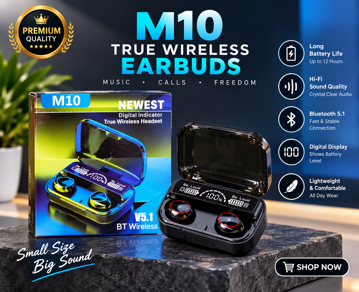 M10 Wireless Bluetooth Earbuds – Premium Sound