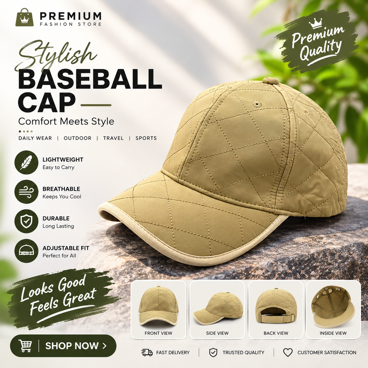 Premium Stylish Baseball Cap – Lightweight & Adjustable Fit